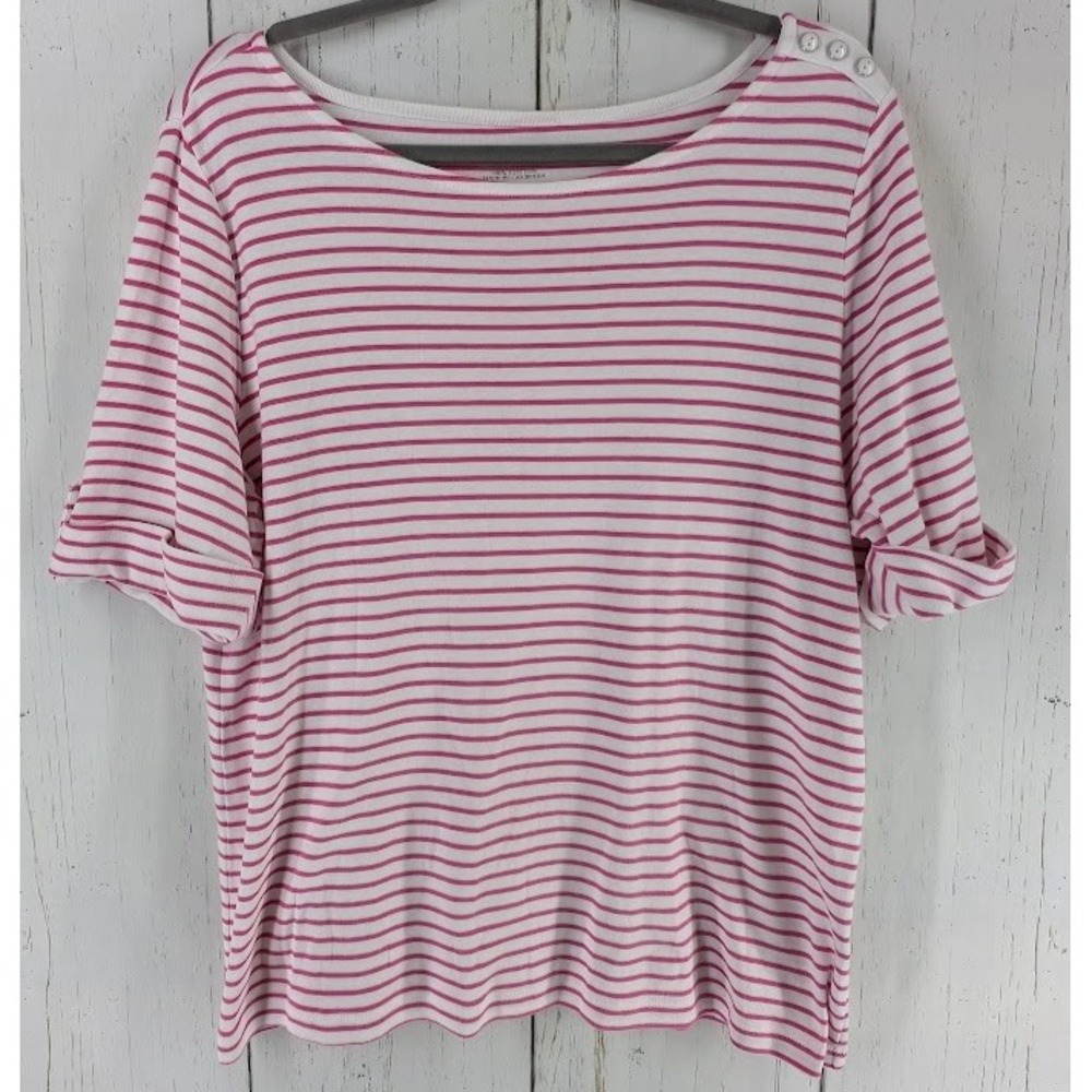 CJ Banks Size X Pink White Stripe Cotton Short Sleeve‎ Womens Casual Top
